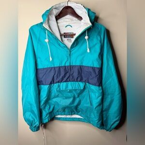 Vintage 1980s Windbreaker Paris Sport Club Half Zip Wind Rain Hooded Jacket. S